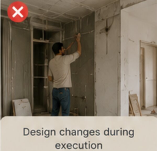 A worker demolishing part of a newly built partition wall